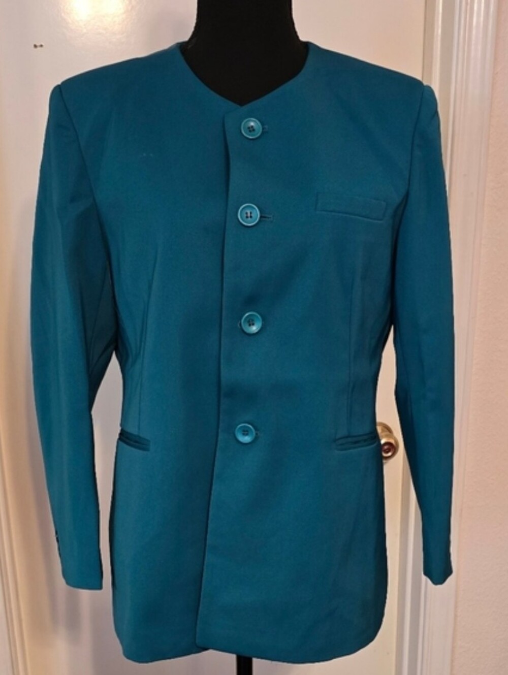 SHEIN Teal Collarless Pea Coat